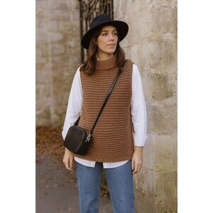 Express X Negrin Mirsalehi Sweater Vest Size Small Brown Crochet Chunky Knit